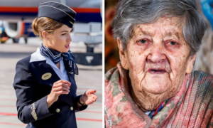 Idosa de 89 anos é removida de classe executiva. A comissária de bordo descobre sua verdadeira identidade.