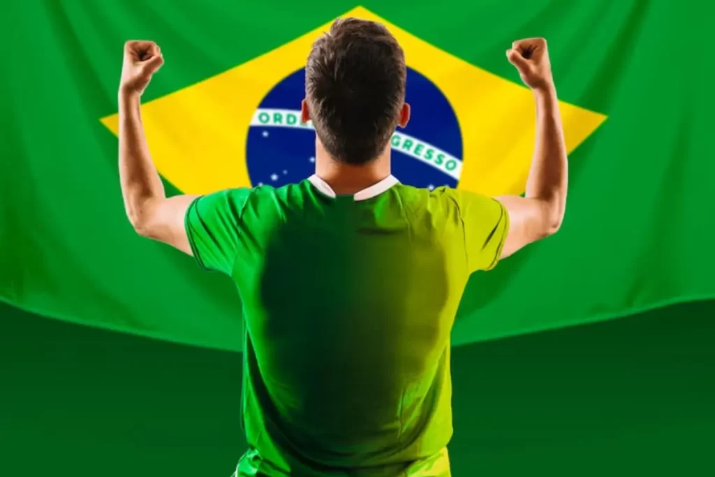 Camisa Vermelha da Seleção Brasileira Desencadeia Tempestade Política 1 Camisa vermelha da seleção brasileira em um campo de futebol, com elementos culturais brasileiros ao fundo, simbolizando identidade.